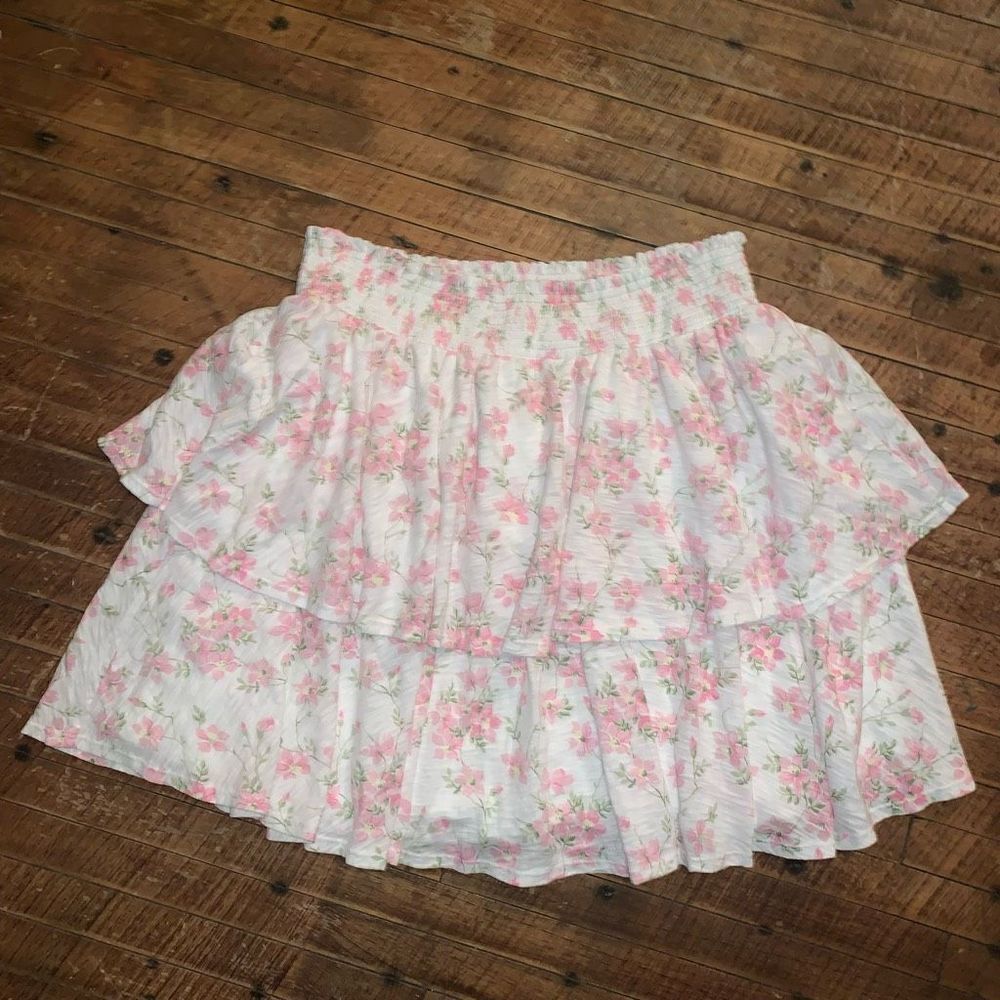 Goldie LeWinter pink floral tiered Peruvian cotton flowy skirt